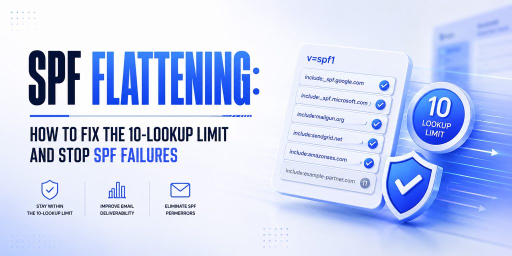 Showing SPF flattening process to reduce DNS lookups and prevent SPF authentication failures